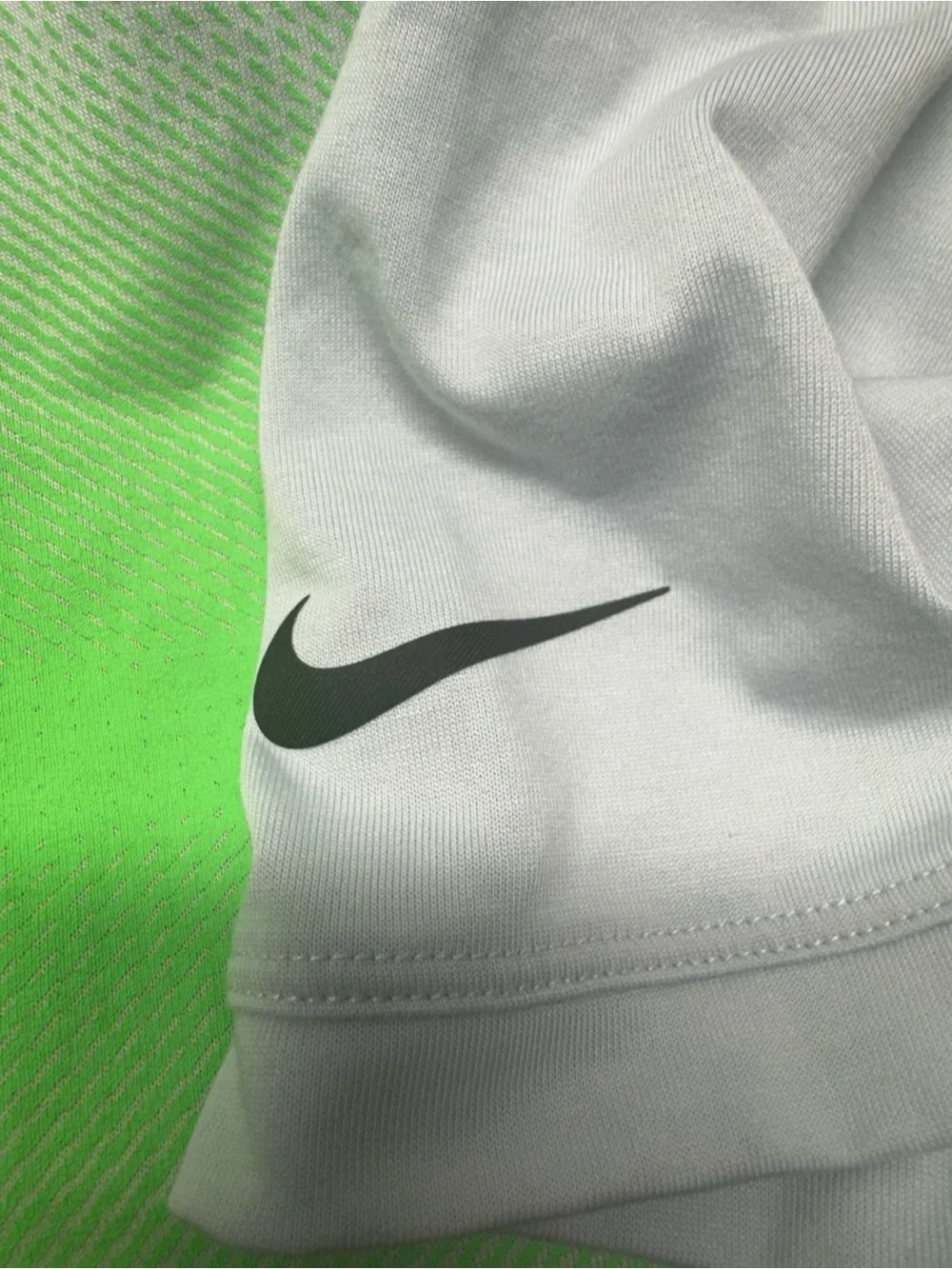 Nike Men's White Polo with Bright Green‎ Chest Stripe